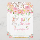 Boho Elephant Baby Sprinkle Girl Pink Minze Blüte Einladung (Vorne/Hinten)
