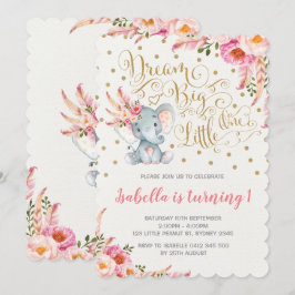 Boho Elephant Birthday Einladung Dream Big Floral