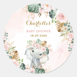 Boho Elephant Blush Pink Floral Jungle Baby Girl Runder Aufkleber