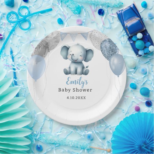 Boho Elephant Boy Balloons Babydusche Pappteller (Party)