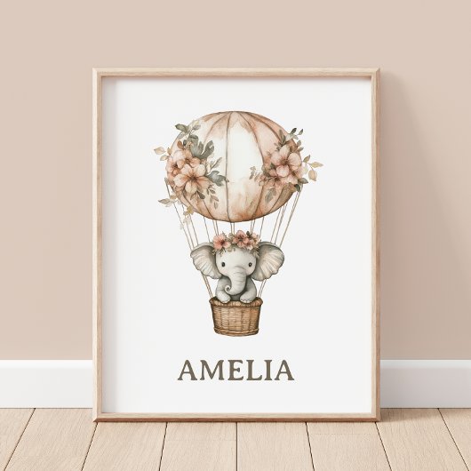 Boho Elephant Hot Air Ballon Kinderzimmer Wall Poster