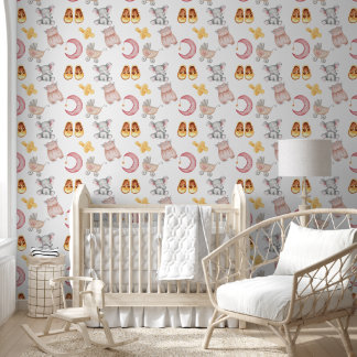 Boho Elephant Moon Buggy Pink Girl Kinderzimmer Tapete