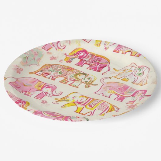 Boho Elephant Paper Tellers - Blockdruckverfahren Pappteller (Schrägansicht)