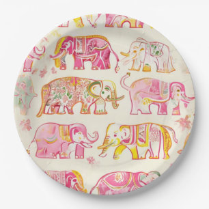Boho Elephant Paper Tellers - Blockdruckverfahren Pappteller