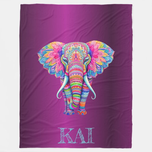 Boho Elephant - Personalisiertes Mandala Design Fleecedecke (Vorderseite)