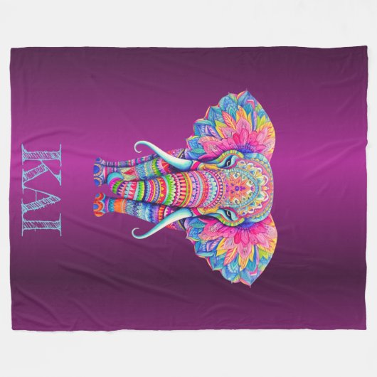 Boho Elephant - Personalisiertes Mandala Design Fleecedecke (Vorderseite (Horizontal))