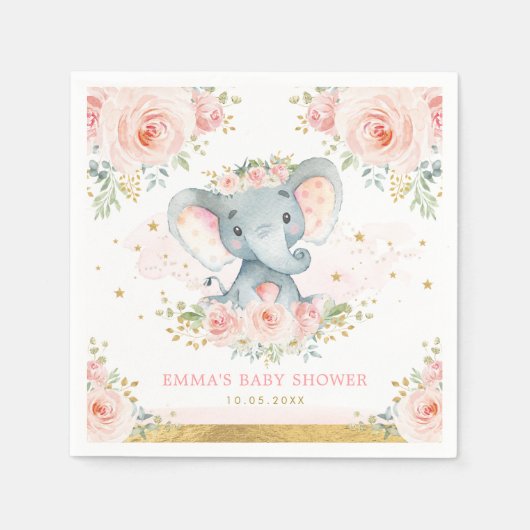 Boho Elephant Pink Blush Floral Baby Girl Dusche Serviette (Vorderseite)
