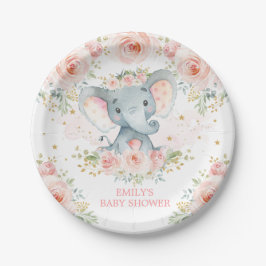 Boho Elephant Pink Floral Baby Girl Duschfavoriten Pappteller