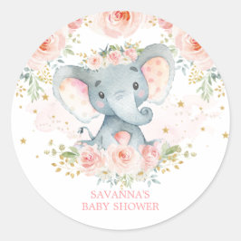 Boho Elephant Pink Floral Baby Girl Runder Aufkleber