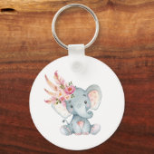Boho Elephant Pink Floral Schlüsselanhänger Geburt (Vorderseite)