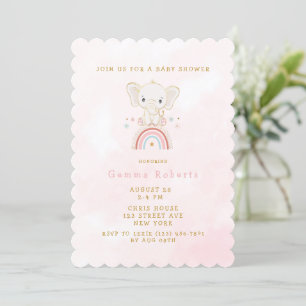 Boho Elephant sitzt auf der Rainbow Girl Baby Dusc Einladung