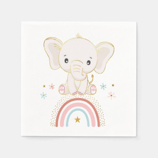 Boho Elephant sitzt auf einer Rainbow Baby Dusche Serviette (Vorderseite)