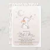 Boho Elephant Stars Moon Beige Neutral Baby Dusche Einladung (Vorne/Hinten)