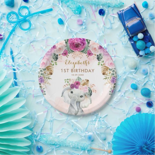 Boho Elephant Wild One Birthday Baby Shower Pappteller (Party)