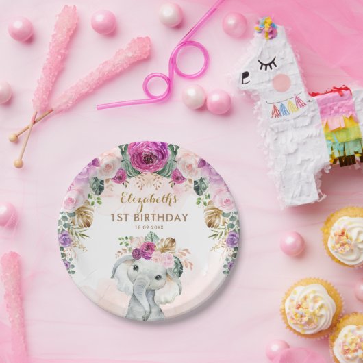 Boho Elephant Wild One Birthday Baby Shower Pappteller (Party)