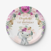Boho Elephant Wild One Birthday Baby Shower Pappteller (Vorderseite)