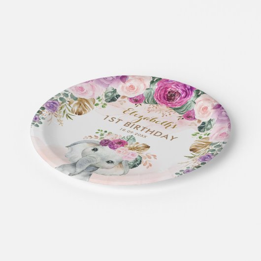 Boho Elephant Wild One Birthday Baby Shower Pappteller (Schrägansicht)