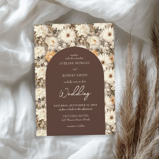 Boho Elfenbein Creme staubige orange Hütte Blume Einladung