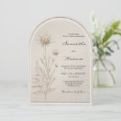 Boho Elfenbein Pampas Bogen Hochzeit  mit QR Code  Einladung (Stehend Vorderseite)
