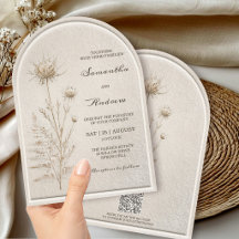 Boho Elfenbein Pampas Bogen Hochzeit mit QR Code