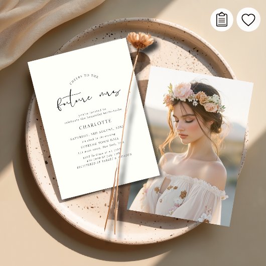 Boho-Elfenbein-Script Hochzeits-Brautparty-Foto Einladung