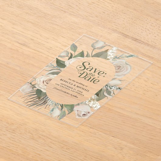 Boho Elvory Rose sagen Grüne Hochzeit retten Datum Acryleinladungen (Ablage )