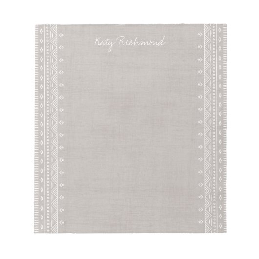 Boho Embroidery Tribal Muster Notepad - Grau Notizblock (Vorderseite)