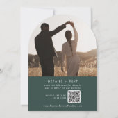 Boho Emerald Green Foto QR Code Arch Wedding Einladung (Rückseite)
