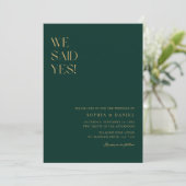 Boho Emerald Green Gold Wir sagten Ja Wedding Foto Einladung (Stehend Vorderseite)