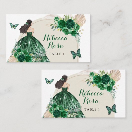 Boho Emerald Green Princess Quinceañera Platzkarte (Vorne/Hinten)