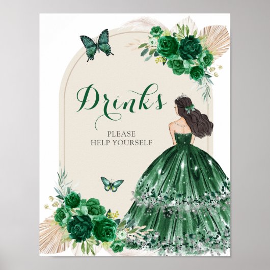 Boho Emerald Green Quinceañera Drinks Poster (Vorne)