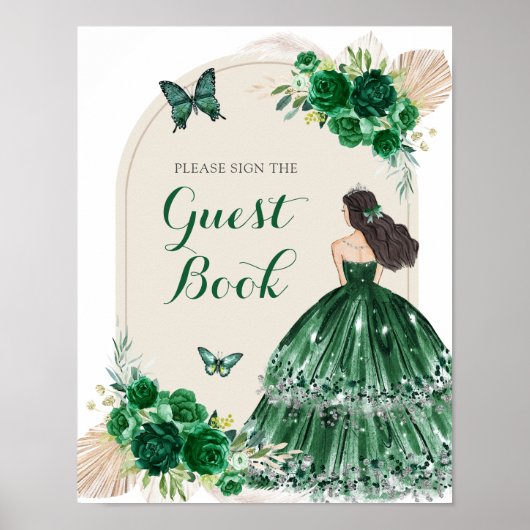 Boho Emerald Green Quinceañera Gästebuch (Vorne)