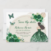 Boho Emerald Green Quinceañera Save the Date Einladung (Vorderseite)