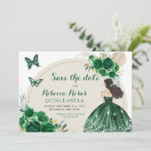 Boho Emerald Green Quinceañera Save the Date Einladung (Stehend Vorderseite)