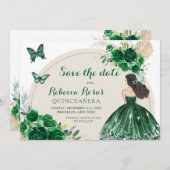 Boho Emerald Green Quinceañera Save the Date Einladung (Vorne/Hinten)