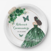 Boho Emerald Green Rose Princess Quinceañera Pappteller (Vorderseite)