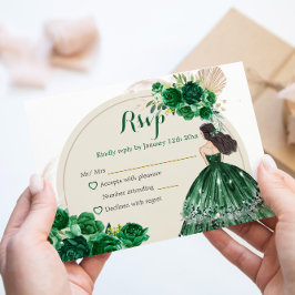 Boho Emerald Green Rose Princess Quinceañera RSVP Karte