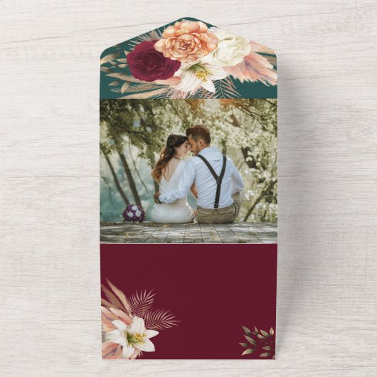 Boho Emerald Green Wedding QR Code All In One Einladung (Außenbereich)