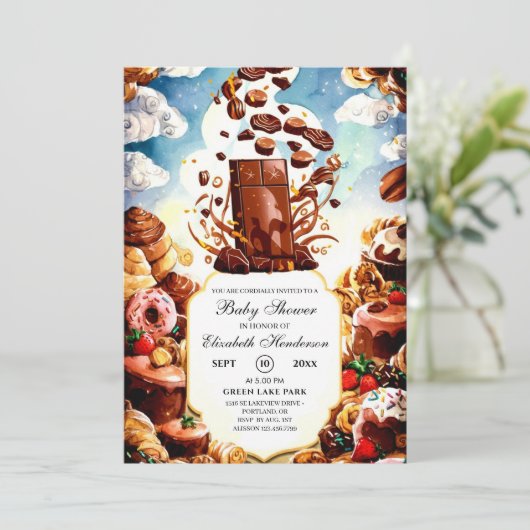 Boho Enchanted Chocolate Baby Shower Einladung (Stehend Vorderseite)