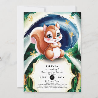 Boho Enchanted Eichhörnchen Geburtstag Einladung