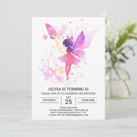 Boho Enchanted Fairy Birthday Celebration Einladung (Stehend Vorderseite)