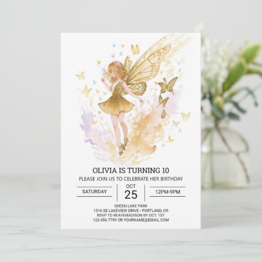 Boho Enchanted Fairy Birthday Celebration Einladung (Stehend Vorderseite)
