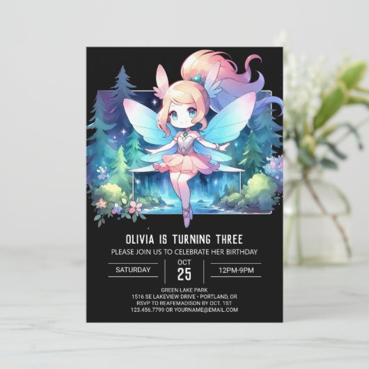 Boho Enchanted Fairy Birthday Einladung (Stehend Vorderseite)