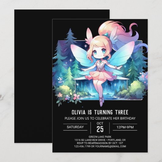 Boho Enchanted Fairy Birthday Einladung (Vorne/Hinten)