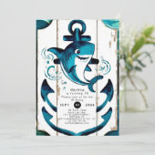 Boho Enchanted Nautical Shark Birthday Einladung (Stehend Vorderseite)