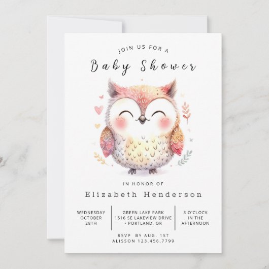 Boho Enchanted Owl Baby Shower Einladung (Vorderseite)