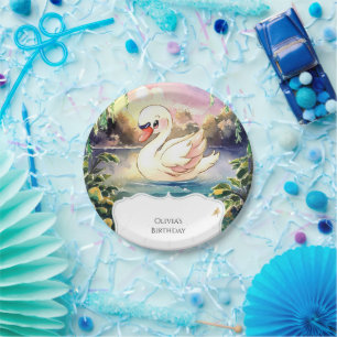 Boho Enchanted Swan Birthday Pappteller