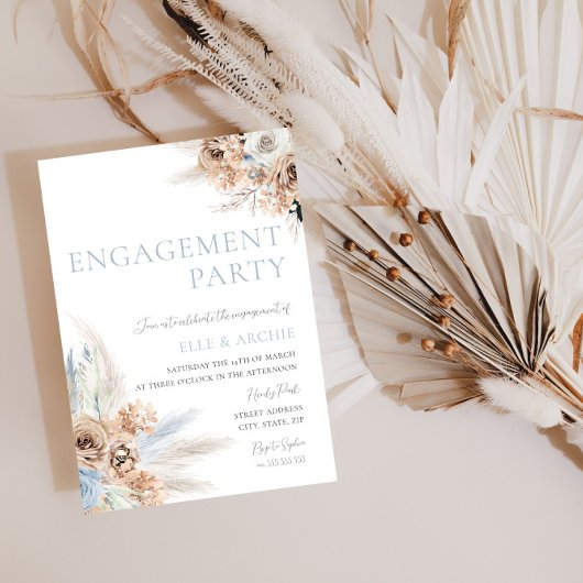 Boho Engagement Party Dusty Blue & Ivory Floral Einladung