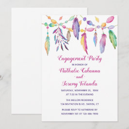 Boho Engagement Party Feathers Native American Einladung