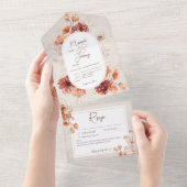 Boho entsetzte Creme Rust Fall Blumendetails All In One Einladung (Abreißen)